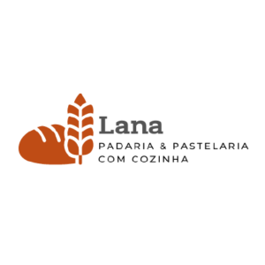 Lana bakery logo featuring a loaf of bread and a wheat stalk beside the word 'Lana' and the tagline 'Padaria & Pastelaria com Cozinha'.